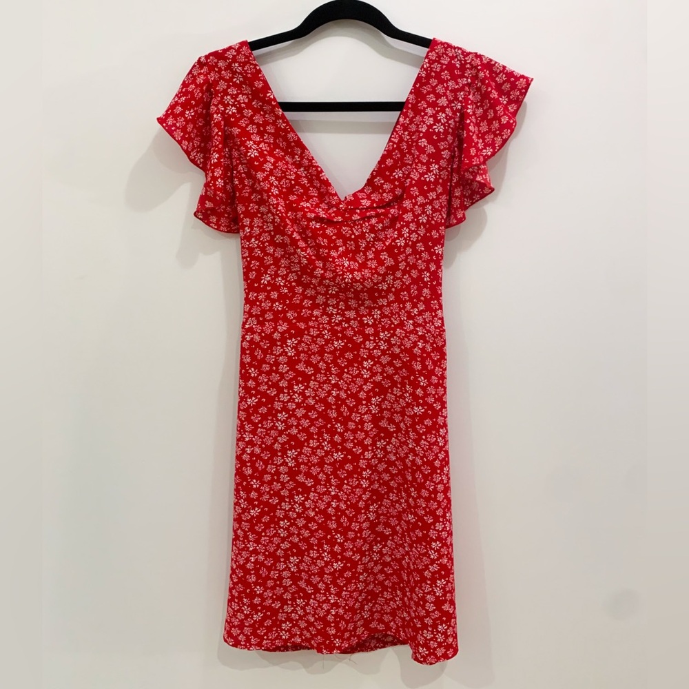 Red Flutter Sleeve Mini Dress